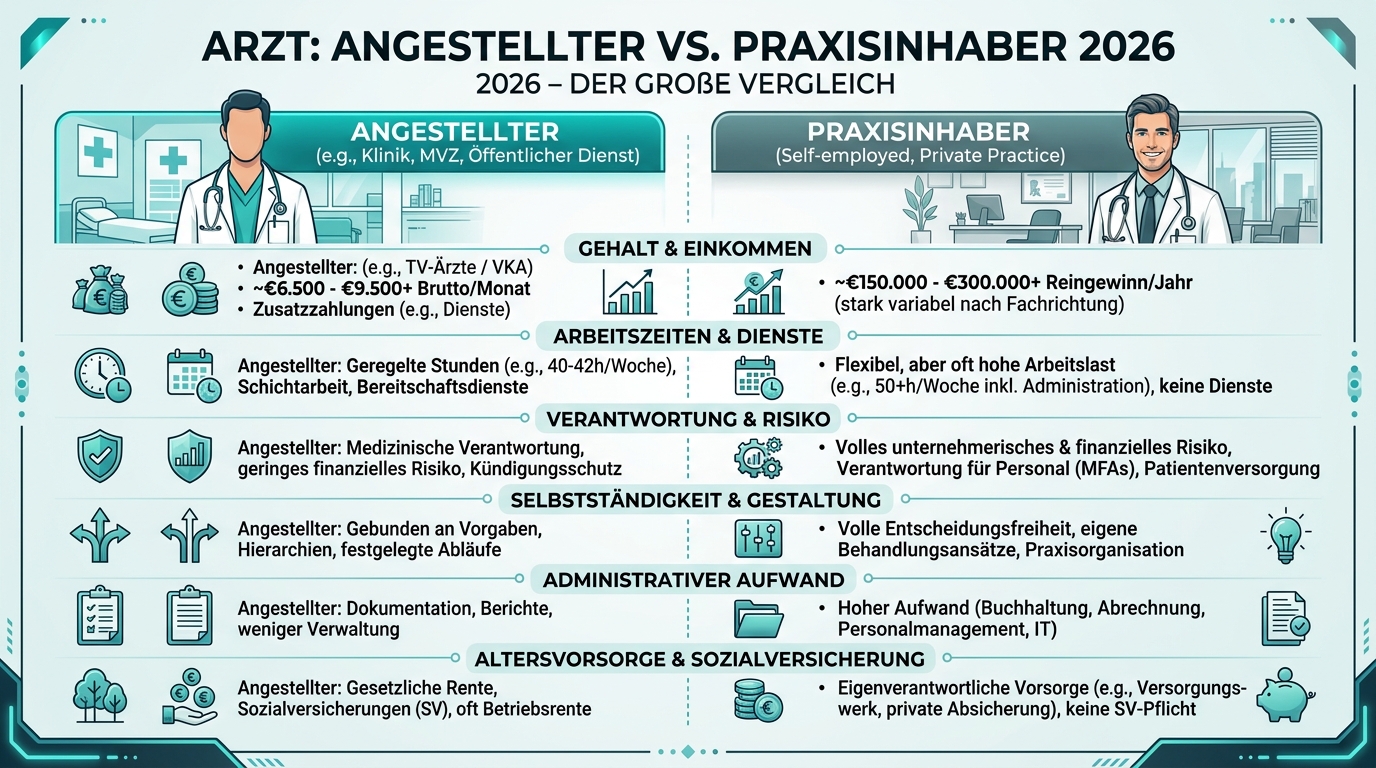 Infografik: arzt angestellter vs praxisinhaber