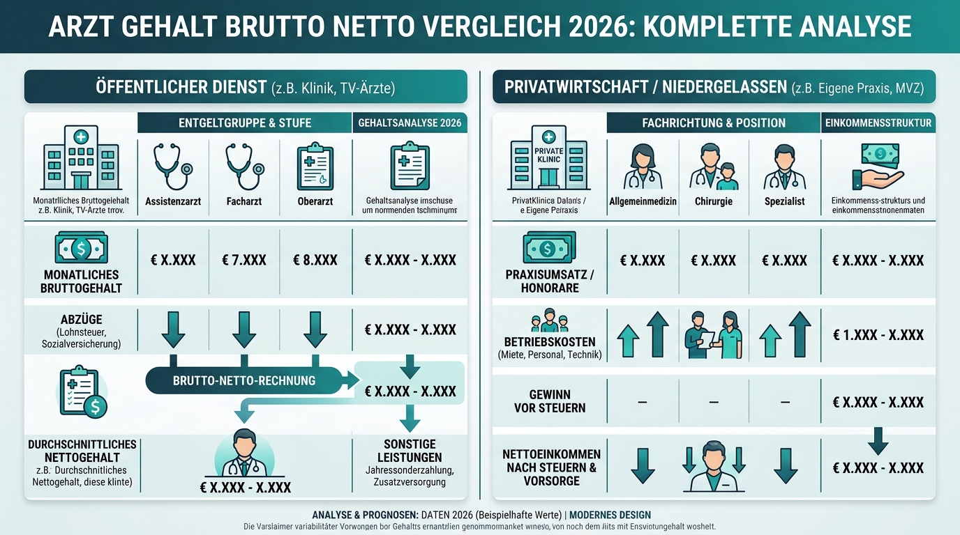 Infografik: arzt gehalt brutto netto vergleich