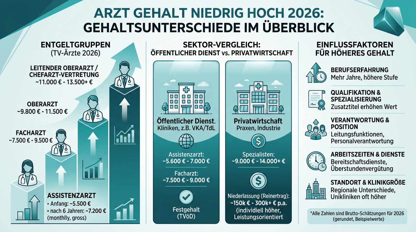 Infografik: arzt gehalt niedrig hoch