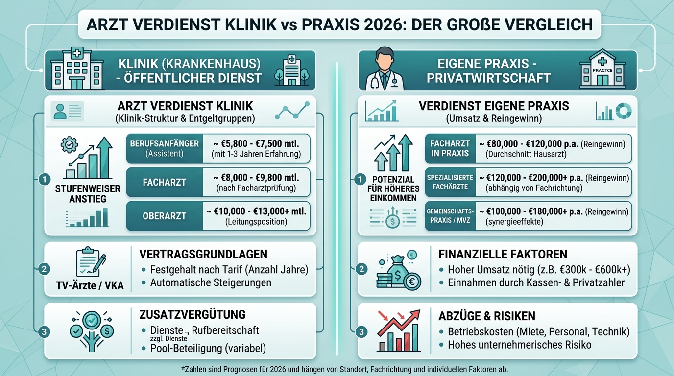 Infografik: arzt verdienst klinik vs praxis