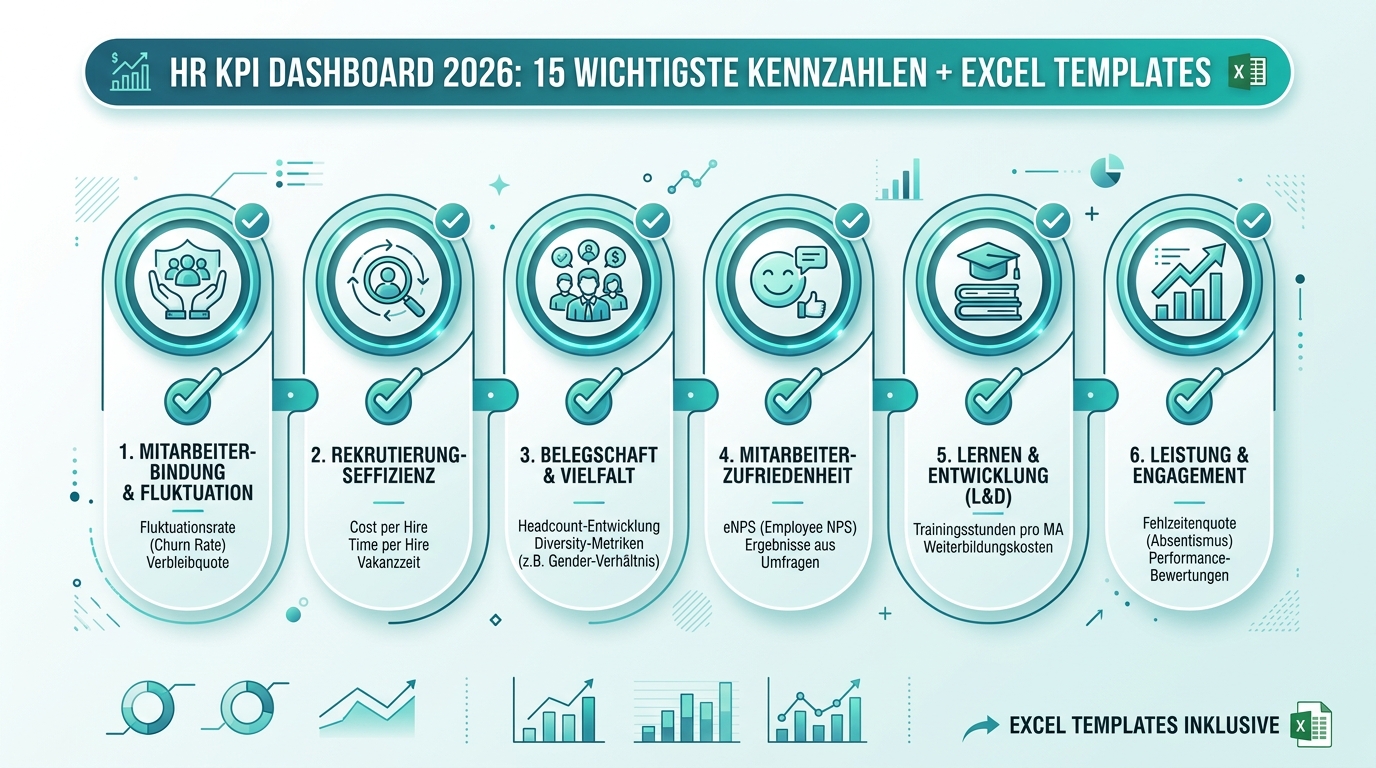 HR KPI Dashboard 2026: 15 wichtigste Kennzahlen + Excel Templates Infografik: hr kpi