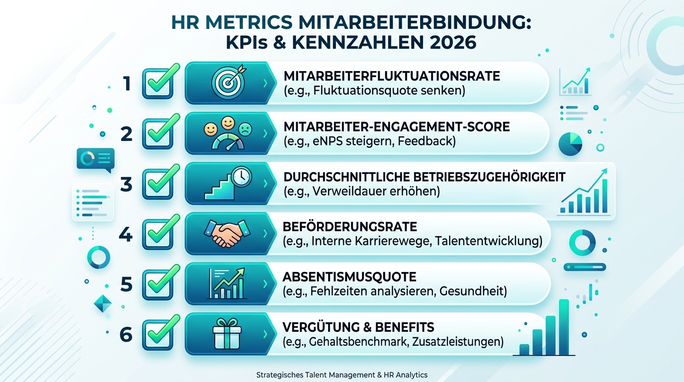 HR Metrics Mitarbeiterbindung: KPIs & Kennzahlen 2026 Infografik: hr metrics mitarbeiterbindung