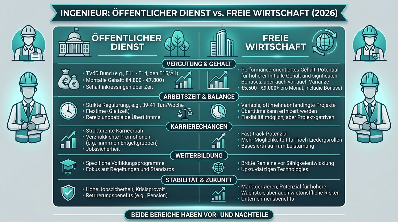 Infografik: ingenieur öffentlicher dienst oder freie wirtschaft
