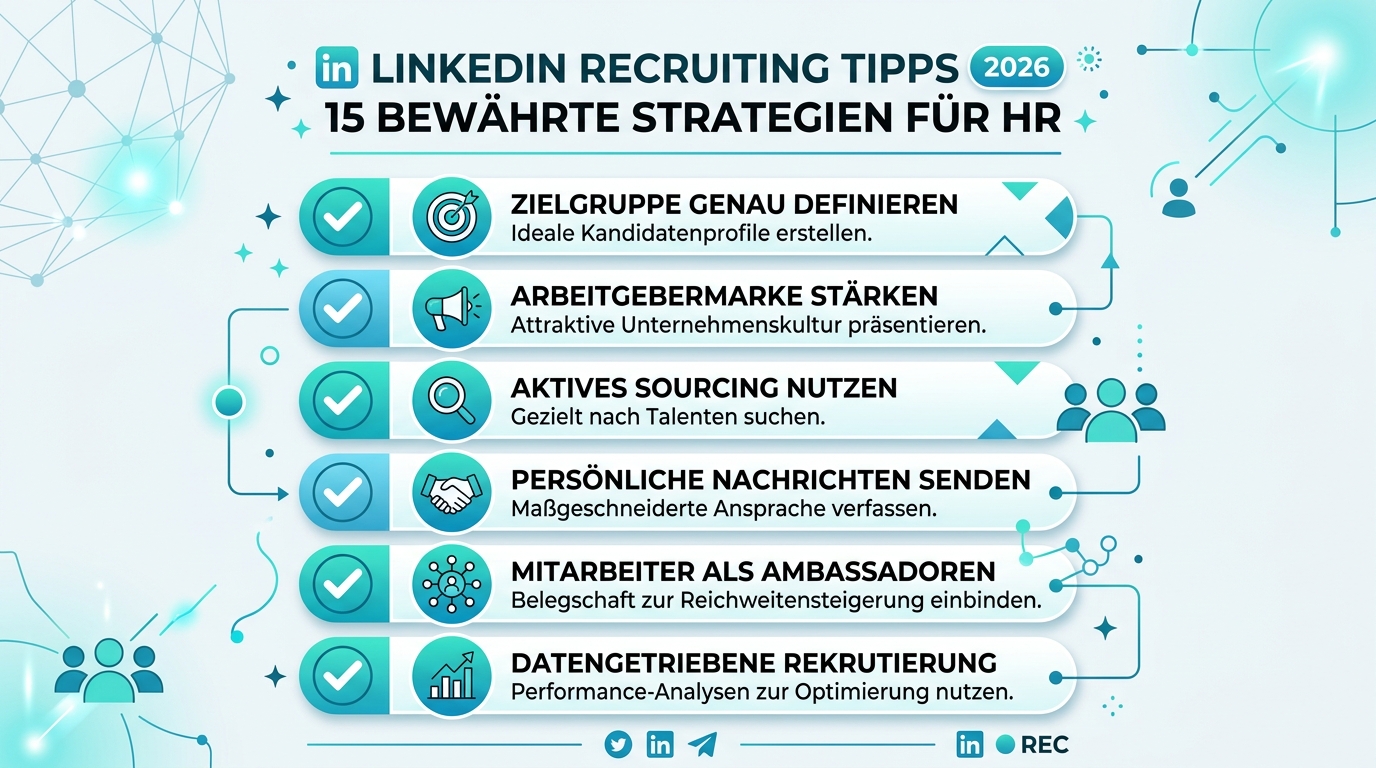 LinkedIn Recruiting Tipps 2026: 15 bewährte Strategien für HR Infografik: linkedin recruiting tipps