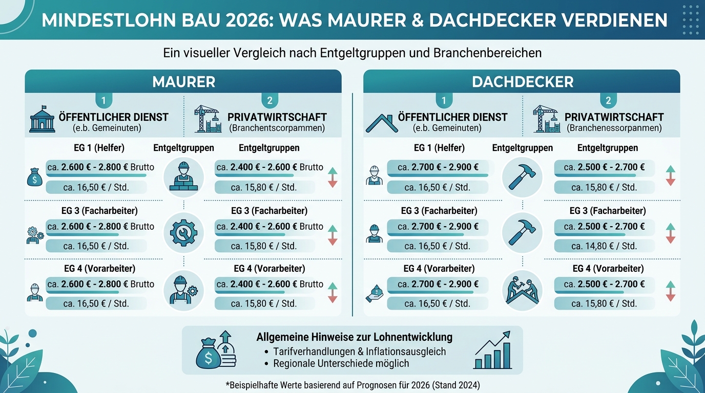 Infografik: mindestlohn bau maurer dachdecker
