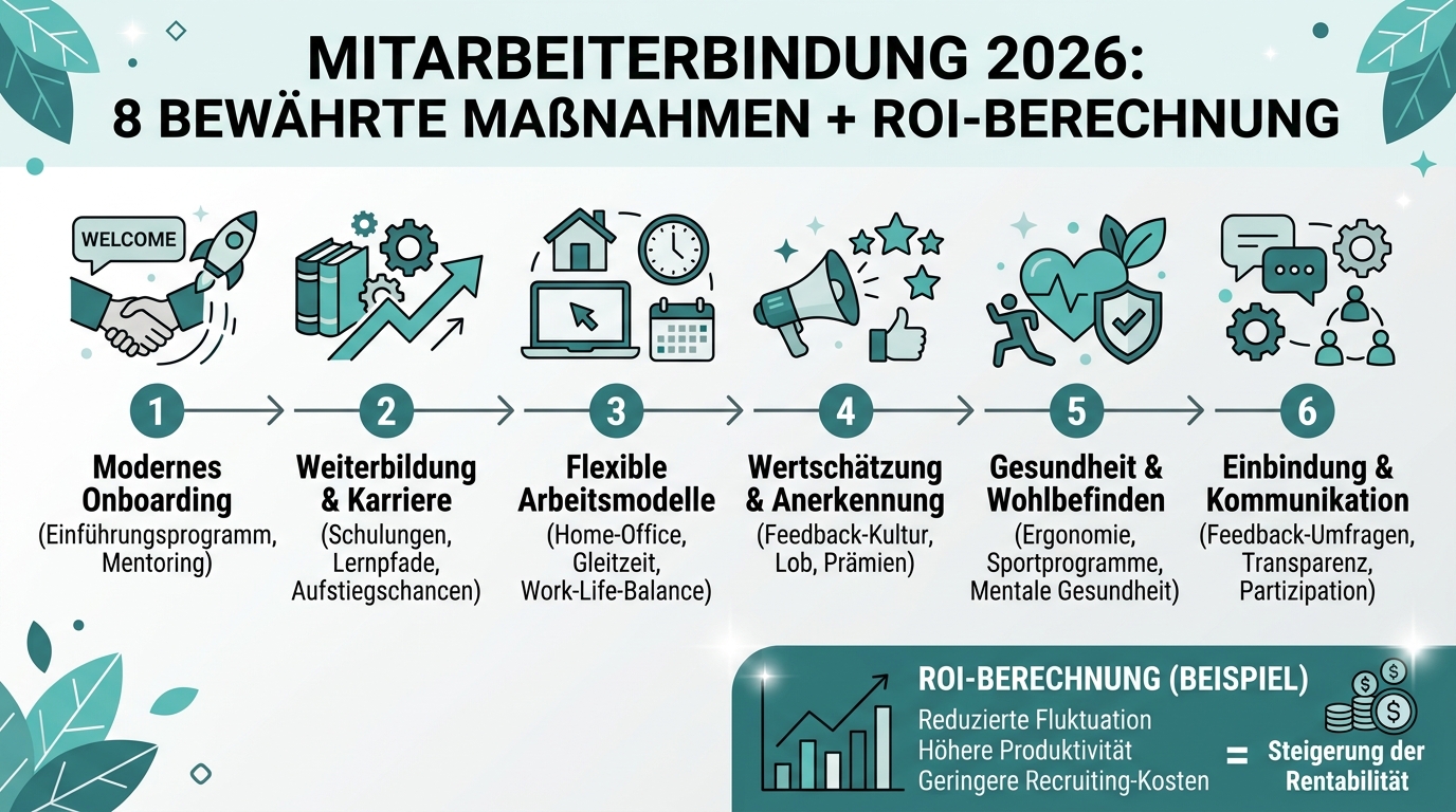 Mitarbeiterbindung 2026: 8 bewährte Maßnahmen + ROI-Berechnung Infografik: mitarbeiterbindung