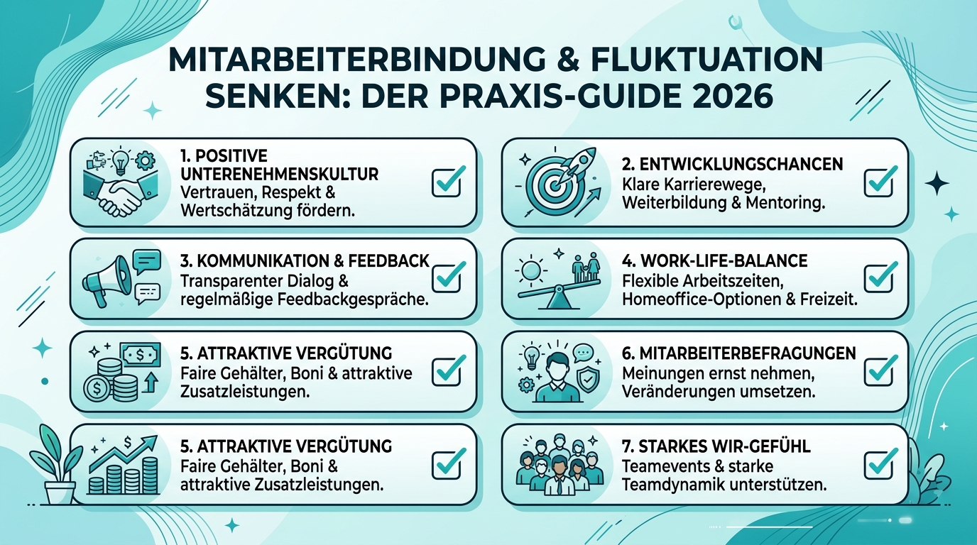 Mitarbeiterbindung & Fluktuation senken: Der Praxis-Guide 2026 Infografik: mitarbeiterbindung fluktuation