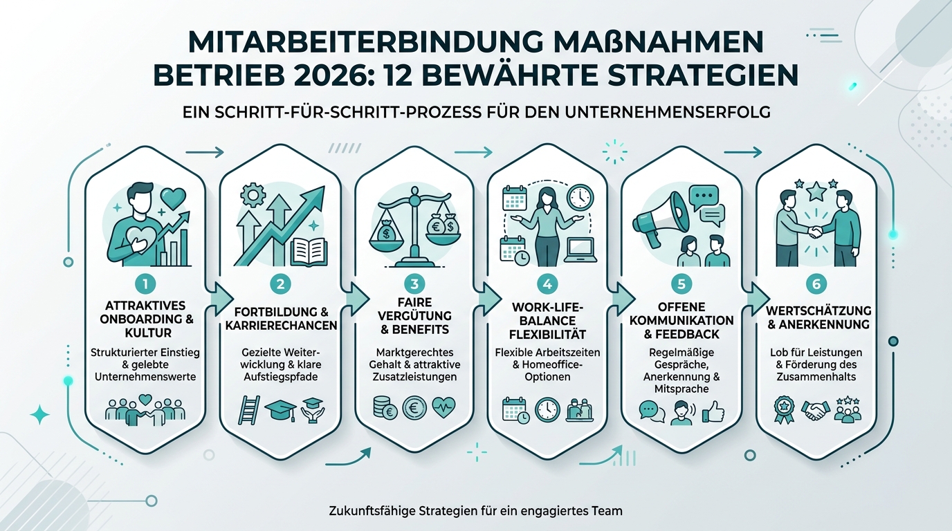 Mitarbeiterbindung Maßnahmen Betrieb 2026: 12 bewährte Strategien Infografik: mitarbeiterbindung massnahmen betrieb