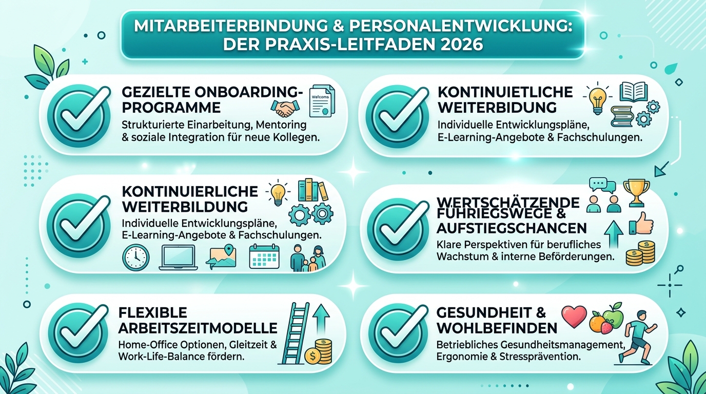 Mitarbeiterbindung & Personalentwicklung: Der Praxis-Leitfaden 2026 Infografik: mitarbeiterbindung personalentwicklung