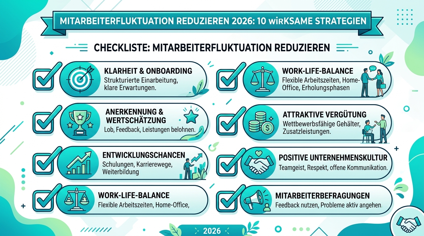 Mitarbeiterfluktuation reduzieren 2026: 10 wirksame Strategien Infografik: mitarbeiterfluktuation reduzieren