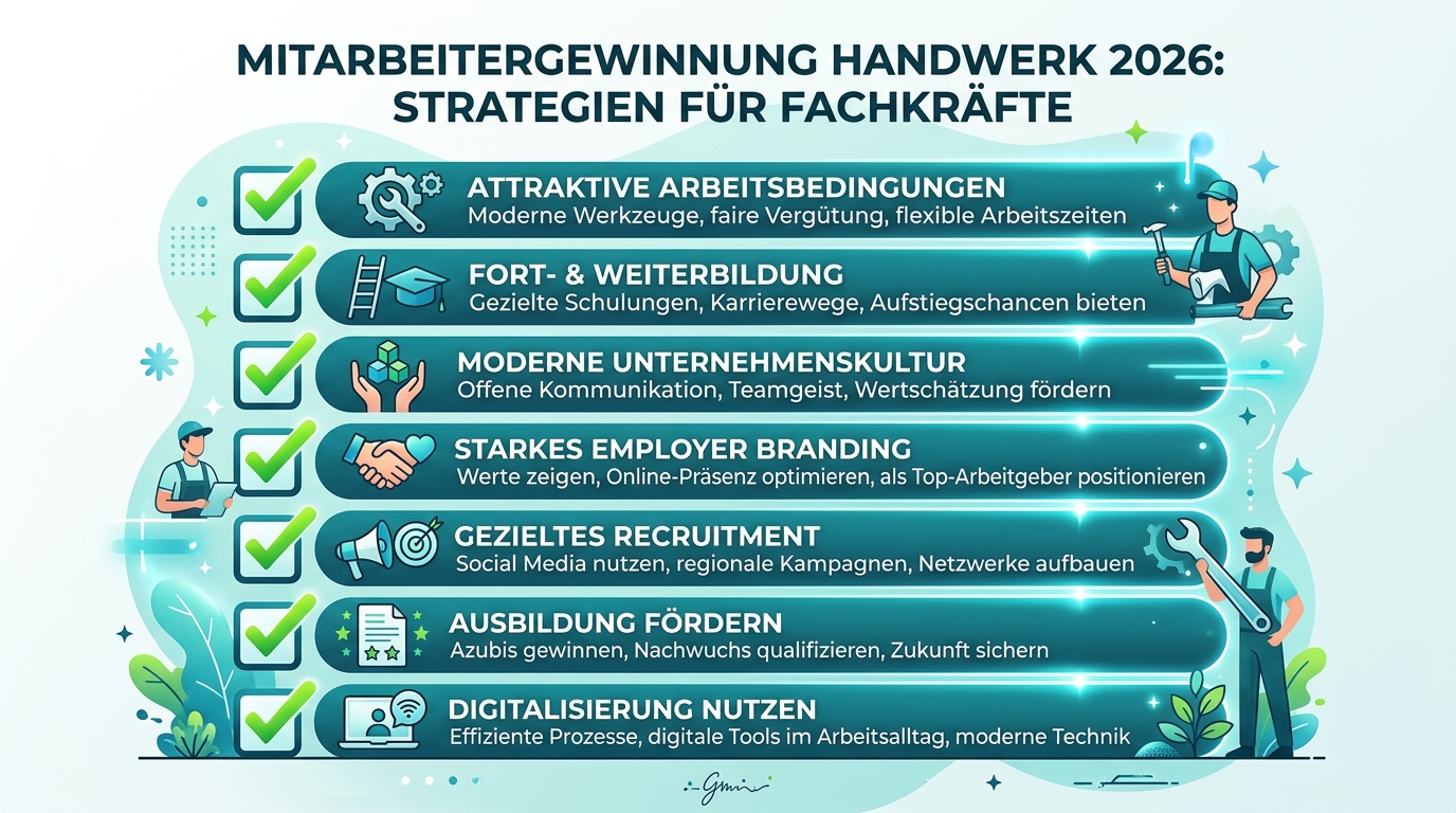 Mitarbeitergewinnung Handwerk 2026: Strategien für Fachkräfte Infografik: mitarbeitergewinnung handwerk