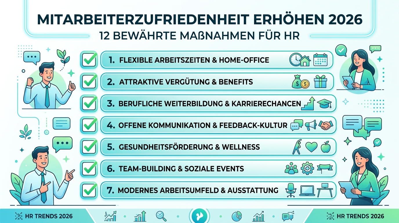 Mitarbeiterzufriedenheit erhöhen 2026: 12 bewährte Maßnahmen für HR Infografik: mitarbeiterzufriedenheit erhöhen