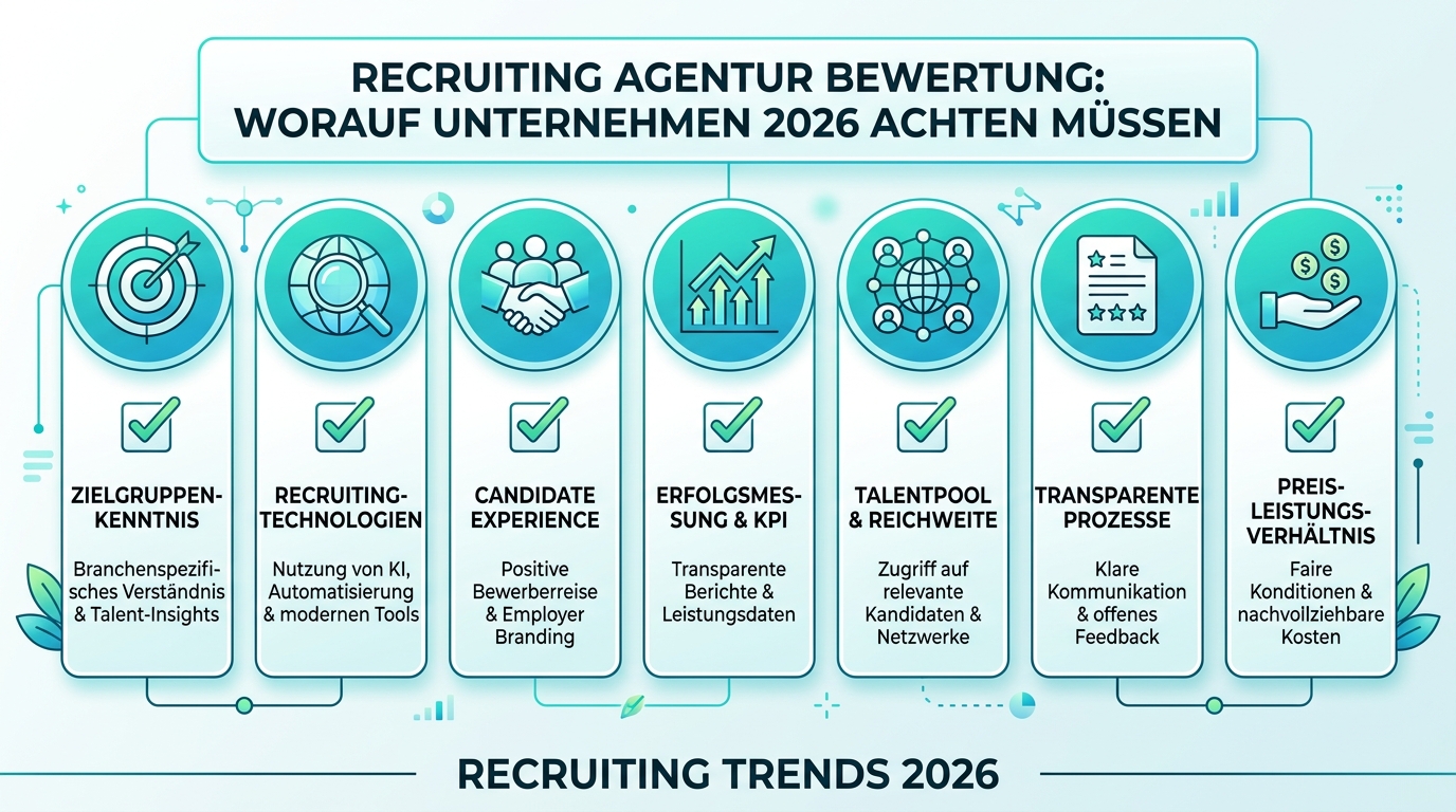 Recruiting Agentur Bewertung: Worauf Unternehmen 2026 achten müssen Infografik: recruiting agentur bewertung