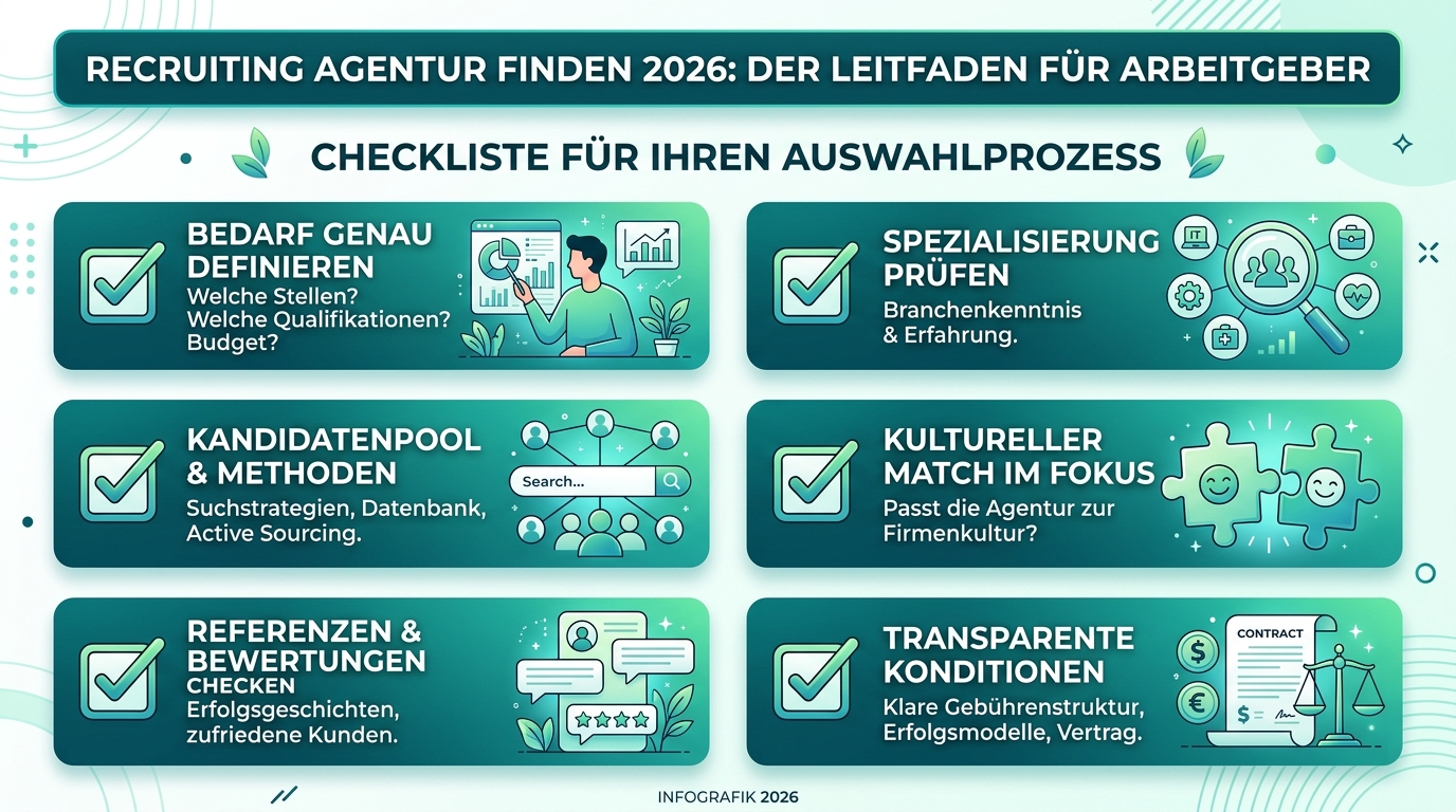 Recruiting Agentur finden 2026: Der Leitfaden für Arbeitgeber Infografik: recruiting agentur finden