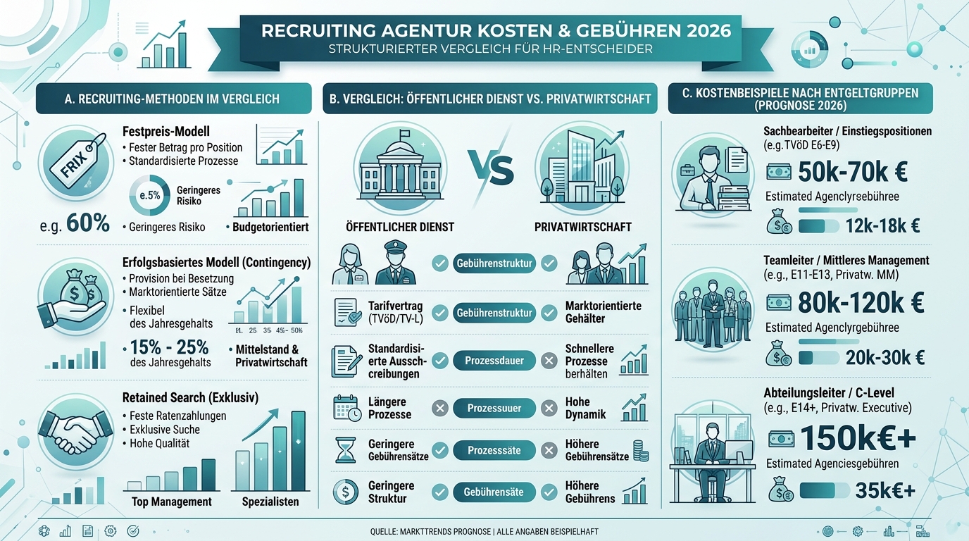 Recruiting Agentur Kosten & Gebühren 2026: Der Preis-Guide für HR Infografik: recruiting agentur kosten gebühren