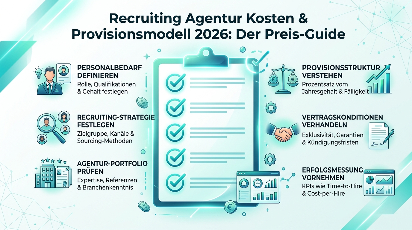Recruiting Agentur Kosten & Provisionsmodell 2026: Der Preis-Guide Infografik: recruiting agentur kosten provisionsmodell
