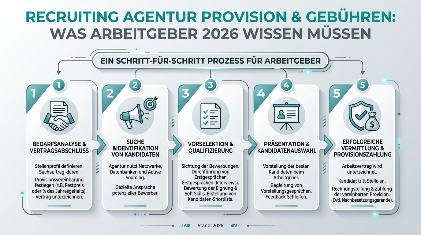 Recruiting Agentur Provision & Gebühren: Was Arbeitgeber 2026 wissen müssen Infografik: recruiting agentur provision gebühren