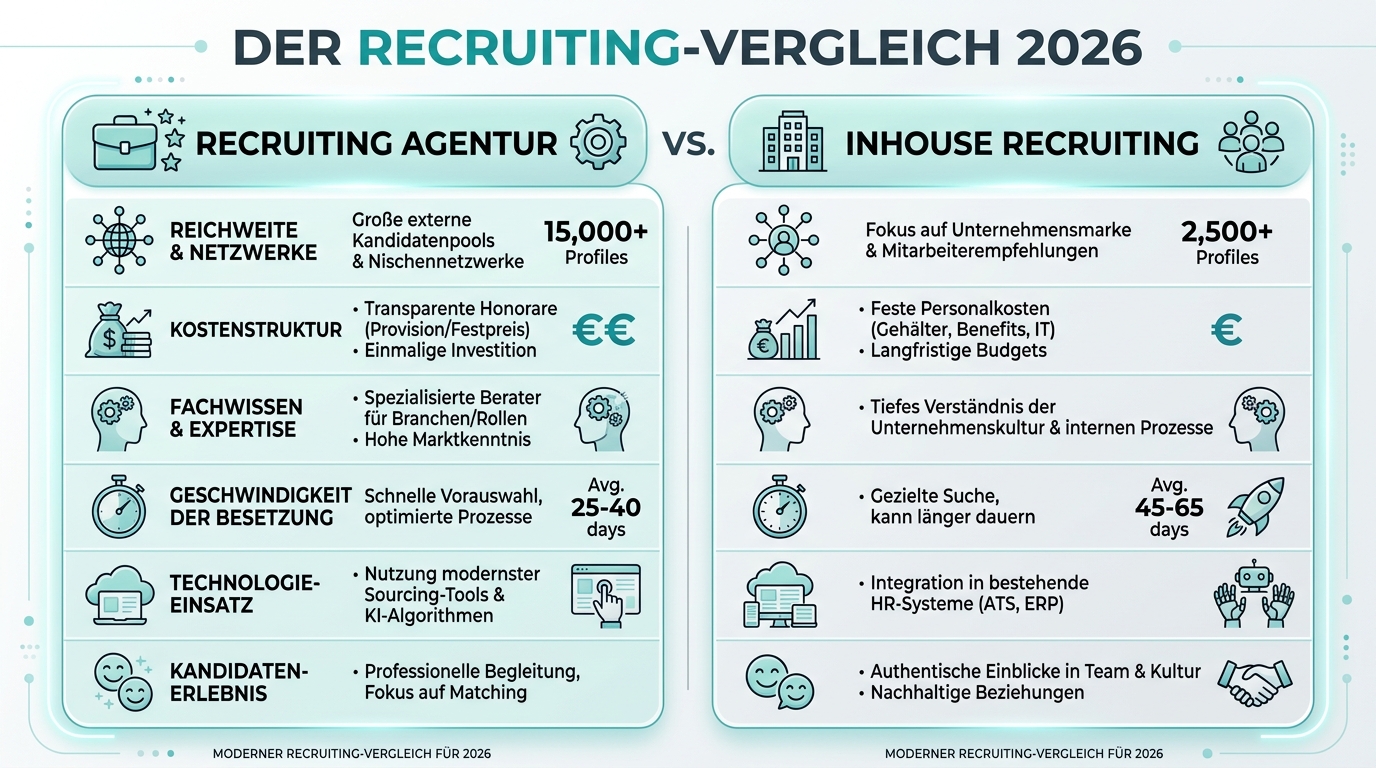 Recruiting Agentur versus Inhouse Recruiting 2026: Der Vergleich Infografik: recruiting agentur versus inhouse recruiting