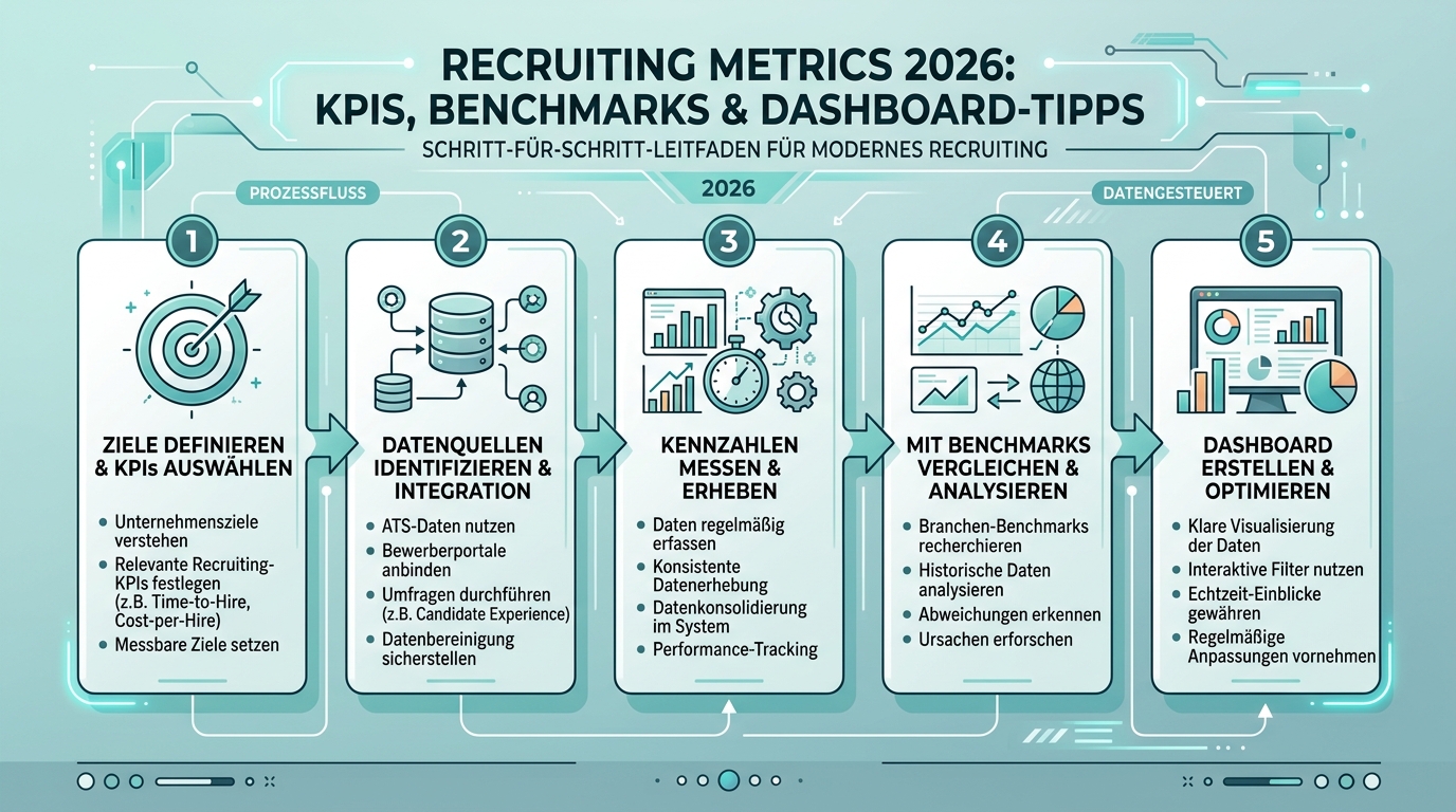 Recruiting Metrics 2026: KPIs, Benchmarks & Dashboard-Tipps Infografik: recruiting metrics